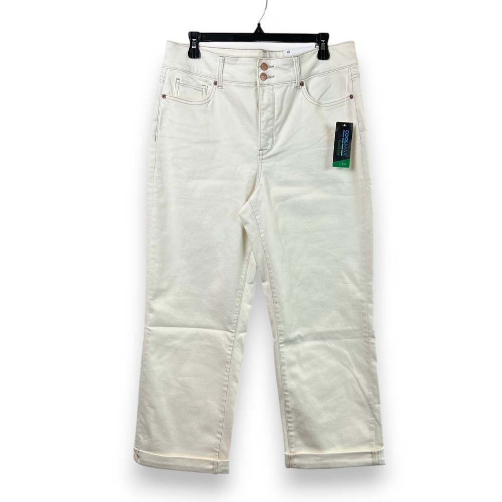 NWT NYDJ Womens 10 Bailey Relaxed Crop Cream Jeans Cool Embrace Lift Tuck
